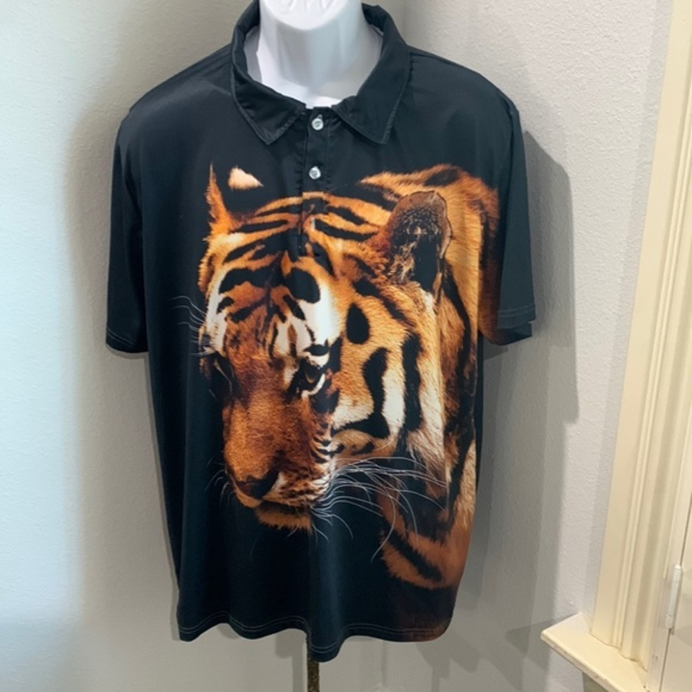 Men's Golf Shirt Tennis Shirt 3D Print Tiger Animal Collar Size‎ XL
